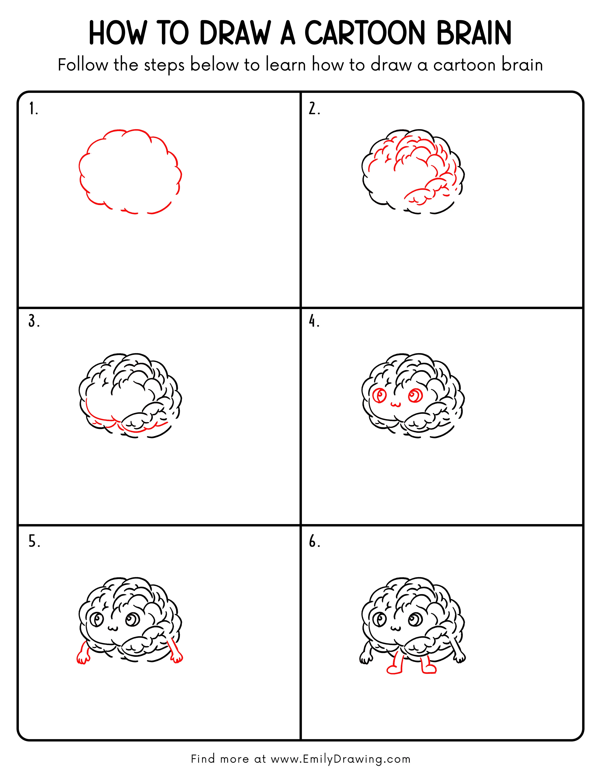 Printable Cartoon Brain Drawing Guide